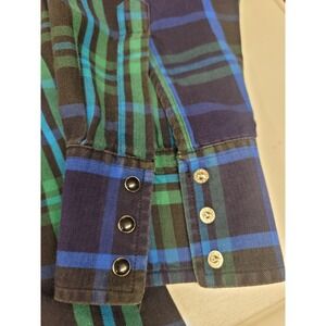 VINTGAGE‎ Wrangler Mens Plaid Western Shirt Long Sleeve Snap Button Blue Green